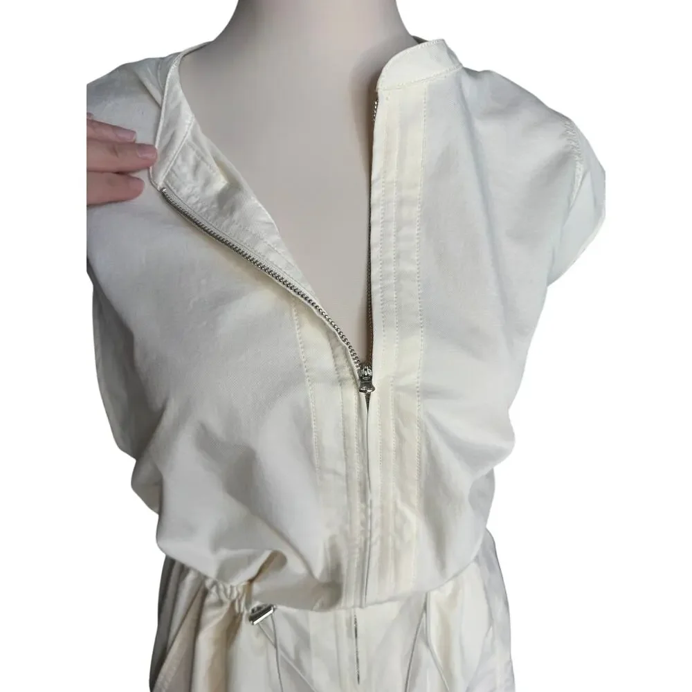 Calia Ivory Utility Romper Large Zip Front Drawstring Pockets Athleisure